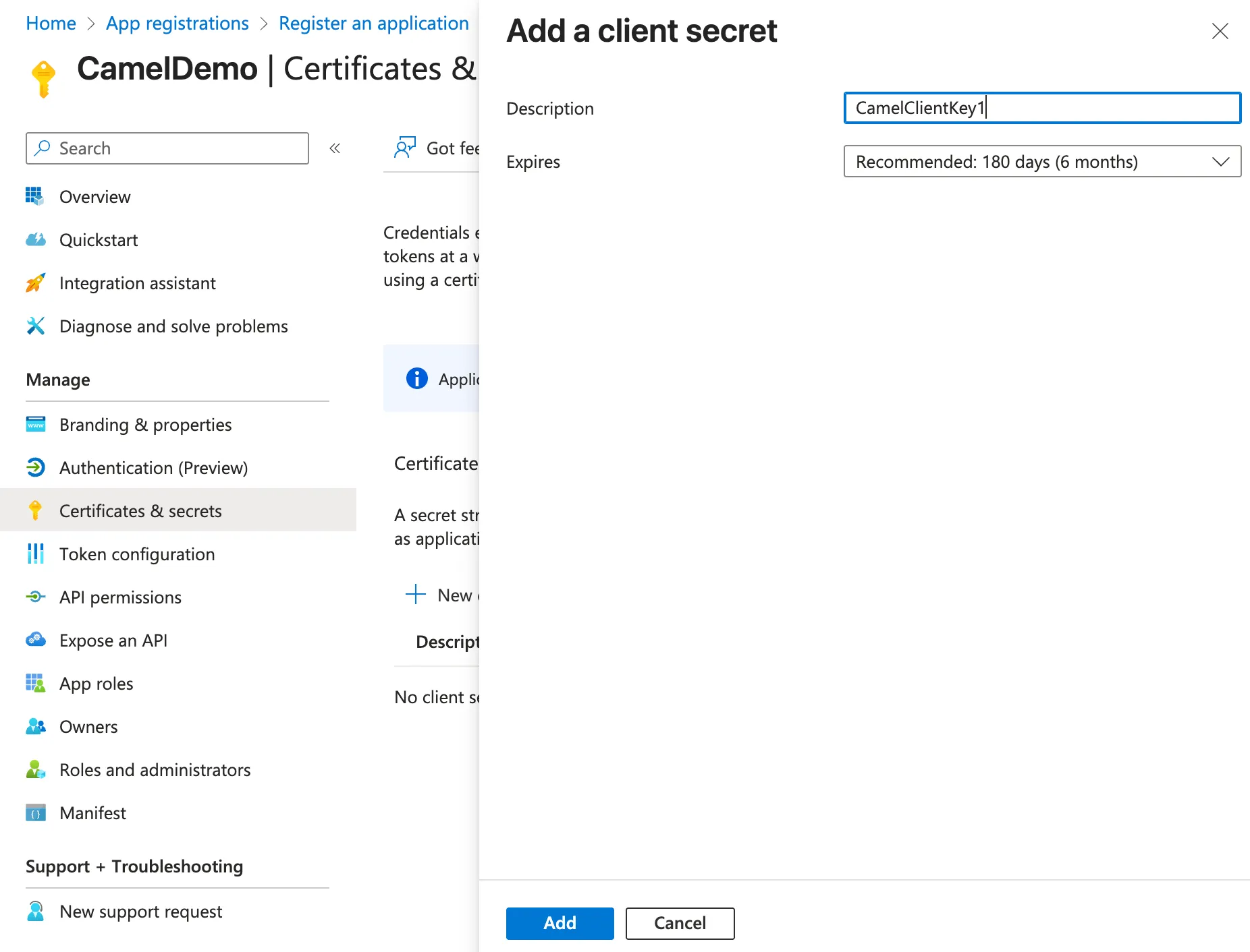 Client secret details