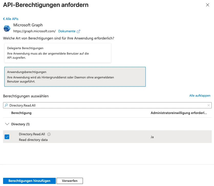 Berechtigung hinzufügen